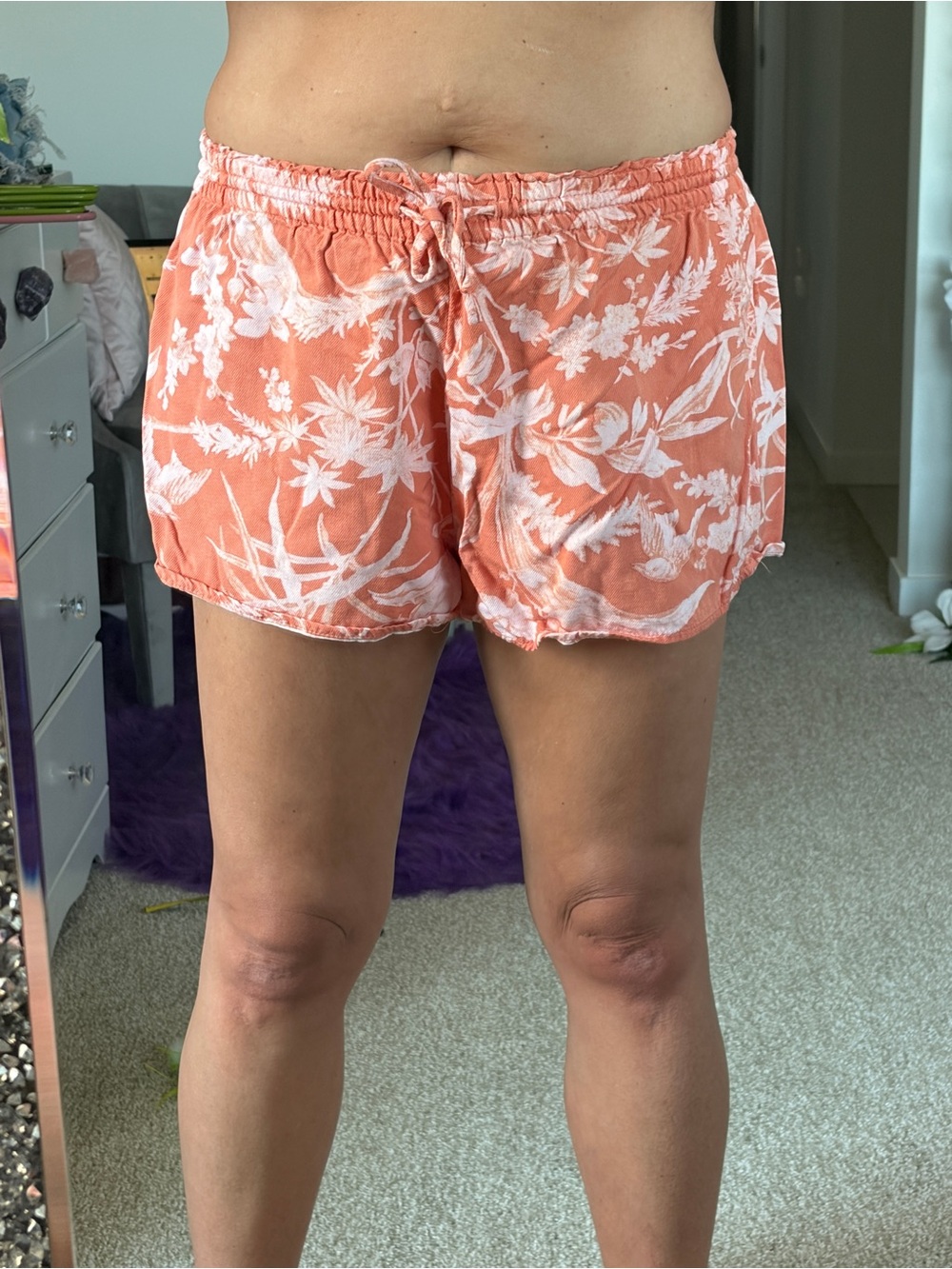 H&M Coral Floral Drawstring Shorts